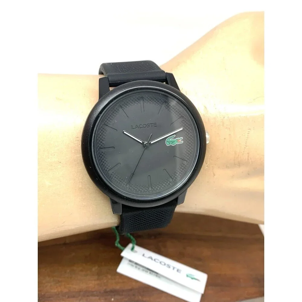 Lacoste Men's Watch 2070024 Quartz Black Dial Textured Rubber Band 42mm